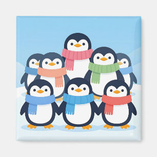 Cute Penguins Winter Scarves Group Hug Magnet