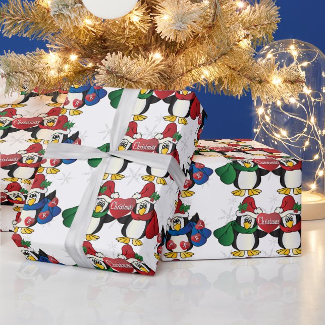 Cute Penguins Wishing You A Merry Christmas Wrapping Paper (Holidays)