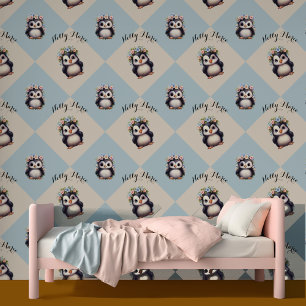 Cute Penguins with Name & Optional Bilingual Text Wallpaper