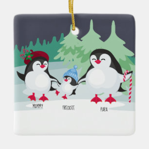 Cute Penguins with Names for Family of 3 Ceramic Ornament
