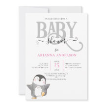 CUTE PENQUIN GENDER NEUTRAL BABY SHOWER INVITATION