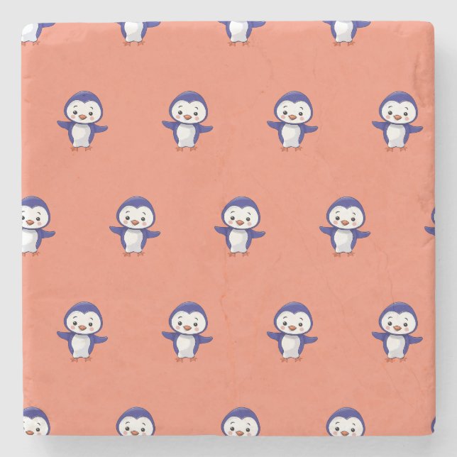 Cute penquin printed  stone coaster (Front)