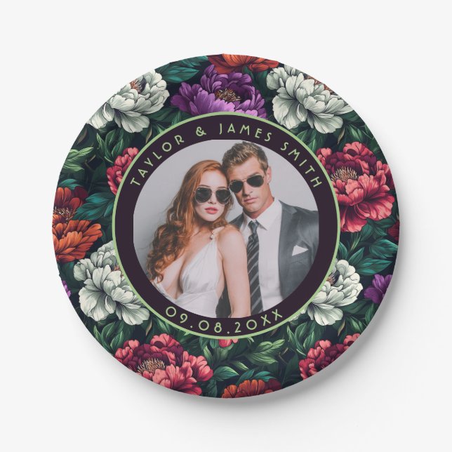 Cute Peonies Plates For Couple'S Shower Party (Front)