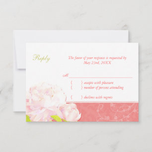 Cute Peony Spring Coral Wedding RSVP Card