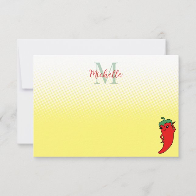 Cute Pepper Drawing Personalized Monogram Note Ca Card (Front)