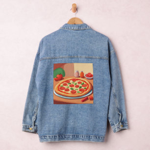 Cute Pepperoni Pizza AI Art Denim Jacket