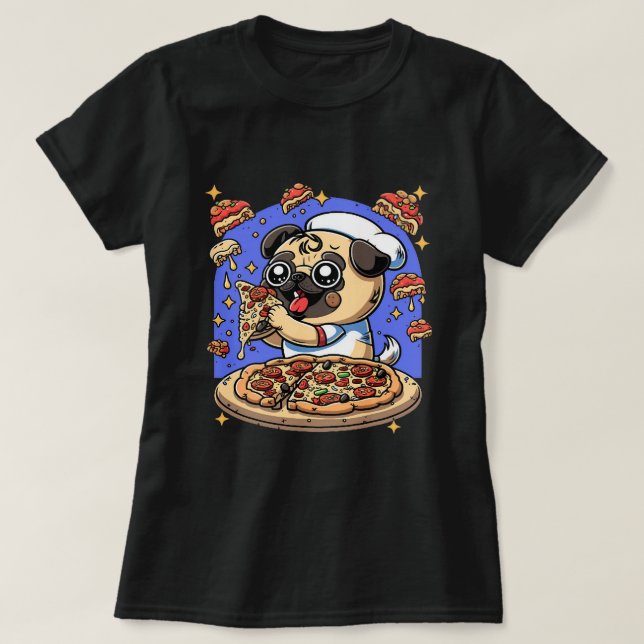 Cute Pepperoni Pizza Pug Calzone Dog Fast Food Pup T-Shirt (Design Front)