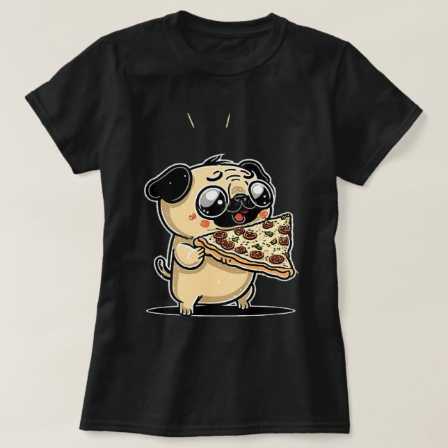 Cute Pepperoni Pizza Pug Calzone Dog Fast Food Pup T-Shirt (Design Front)