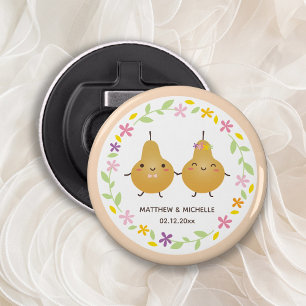 Cute Perfect Pair Floral Peach Pink Wedding Favour Bottle Opener