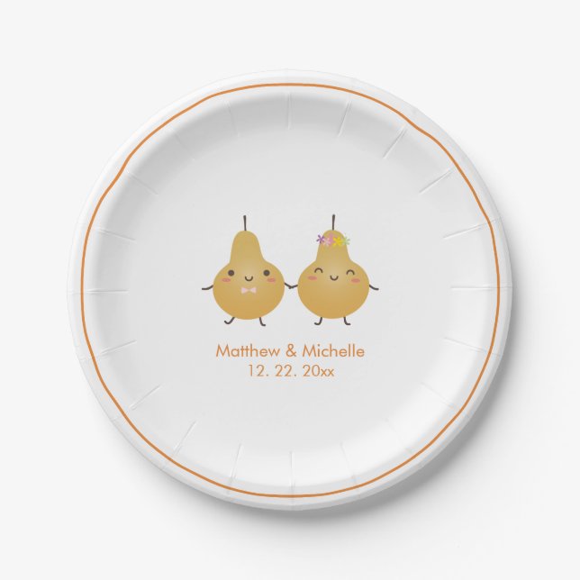 Cute Perfect Pear Perfect Pair Whimsical Wedding Paper Plate (Front)