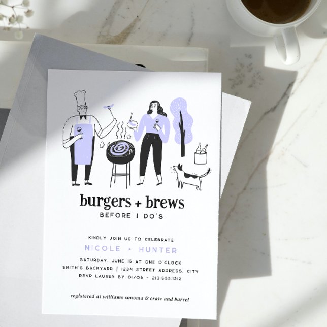 Cute Periwinkle Brews Before I Do's Bridal Shower Invitation (Cheers to love! Join our 'Brews Before I Do's' Bridal Shower 🥂💍)