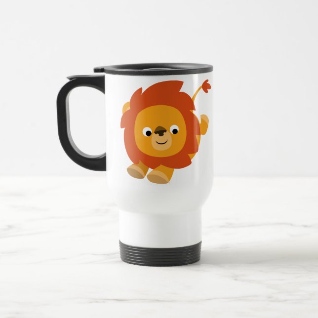 Cute Perky Cartoon Lion Commuter Mug (Left)