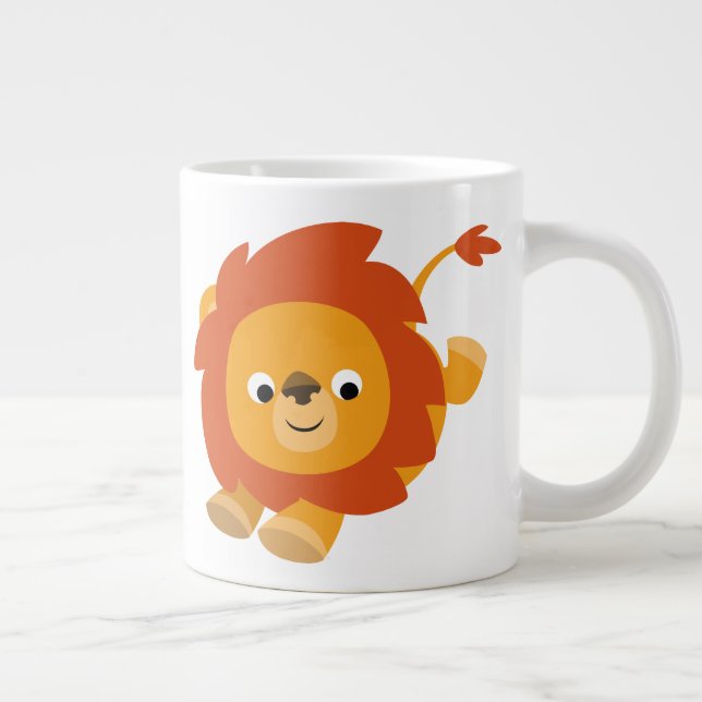 Cute Perky Cartoon Lion Large Coffee Mug (Right)