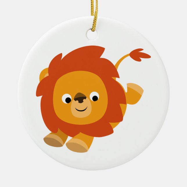 Cute Perky Cartoon Lion Ornament (Front)