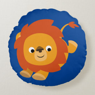 Cute Perky Cartoon Lion Round Cushion