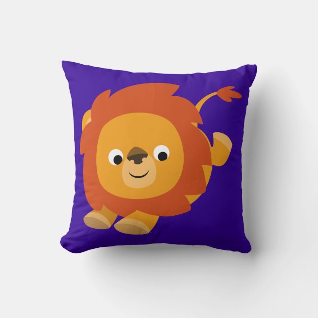 Cute Perky Cartoon Lion Throw Pillow (Front)