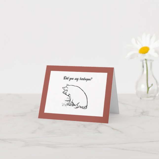 Cute Perky Pig Cartoon, Farm Animal Ink Sketch Card (Small Plant)