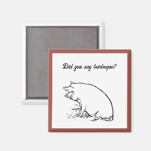Cute Perky Pig Cartoon, Farm Animal Ink Sketch Magnet