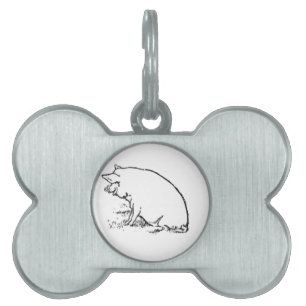 Cute Perky Pig Cartoon, Farm Animal Ink Sketch Pet ID Tag