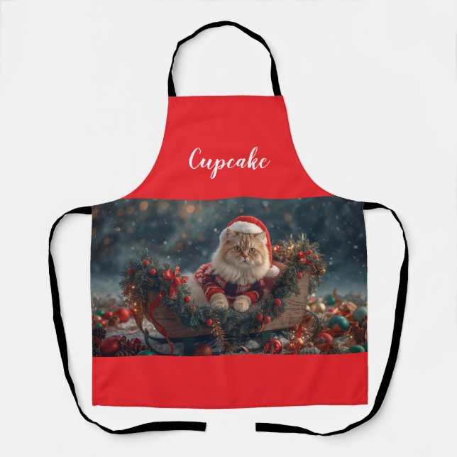 Cute Persian Cat Christmas Personalised  Apron (Front)