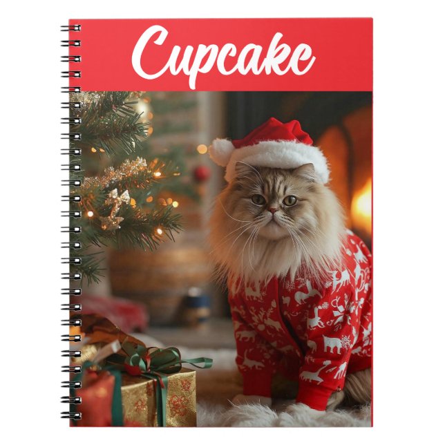 Cute Persian Cat Christmas Personalised Notebook (Front)