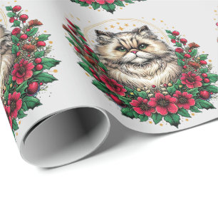 Cute Persian Cat, Floral Persian Kitty Wrapping Paper