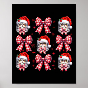 Cute Persian Cat Red Plaid Coquette Bow Christmas  Poster