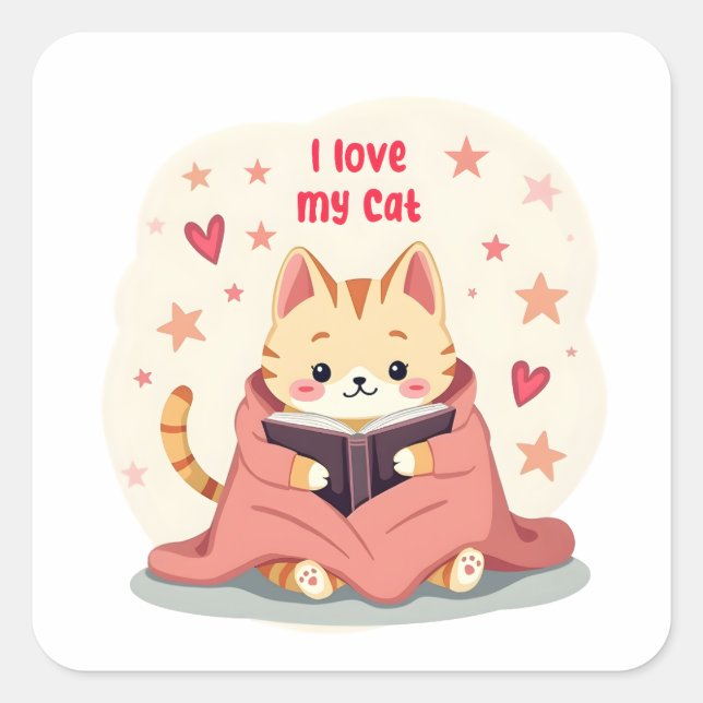 Cute persian cat Sticker, reading book cat sticker (Front)