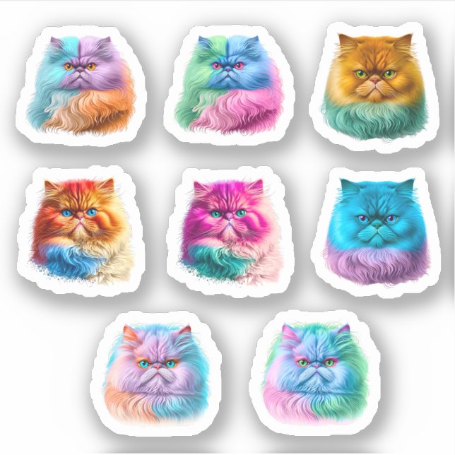 Cute Persian Cat Stickers 8-Pack - Colourful (Front)