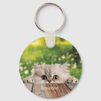 Cute Persian Peeking Cat Key Ring