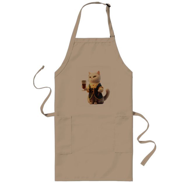  Cute Personal cat servant, funny servant cat Long Apron (Front)