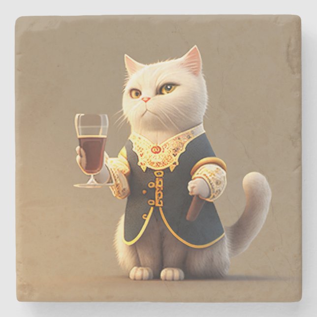  Cute Personal cat servant, funny servant Kitten Stone Coaster (Front)