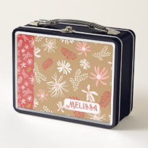 Cute Personal Metal Lunchbox beige & pink floral