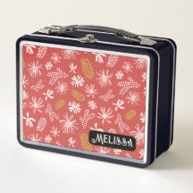 Cute Personal Metal Lunchbox red & black floral