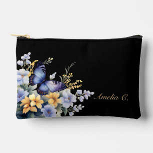 Cute Personalise Butterfly & Wildflowers Accessory Pouch