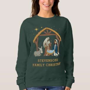 Cute Personalise Family Christmas Baby in a Manger Sweatshirt