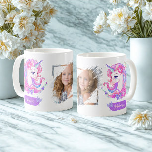 Cute Personalise Gift Floral Unicorn Photo Name  Coffee Mug