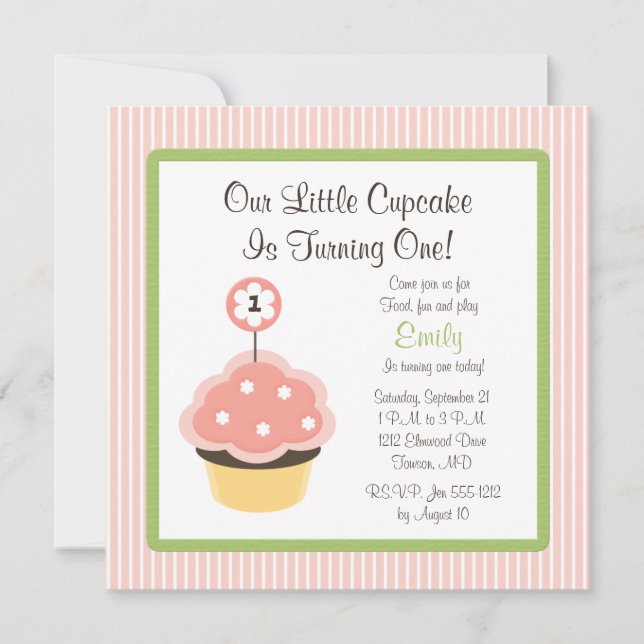 Cute Personalise Pink Cupcake Birthday Invitations (Front)