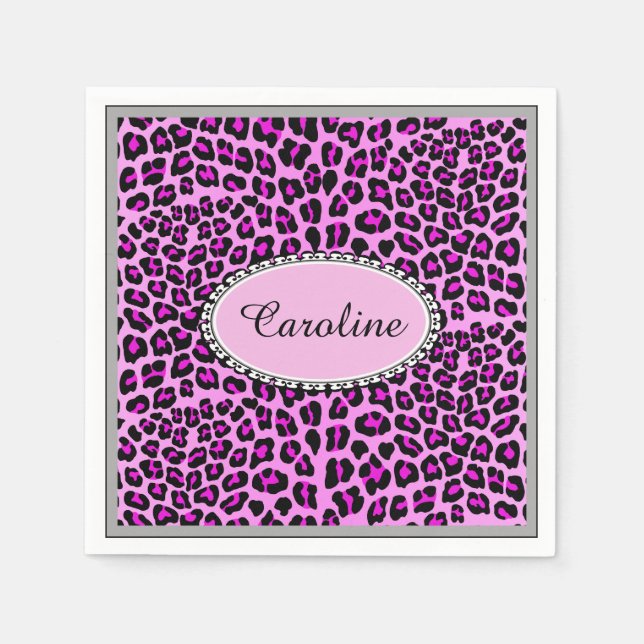 Cute personalise Pink Leopard cheetah Napkin (Front)