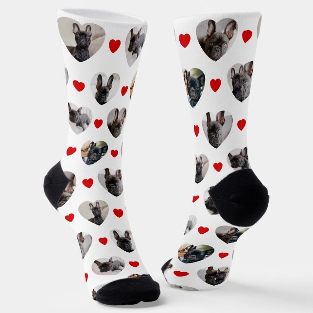 Cute Personalised 6 Heart-Shaped Pet Photos Socks (Angled)