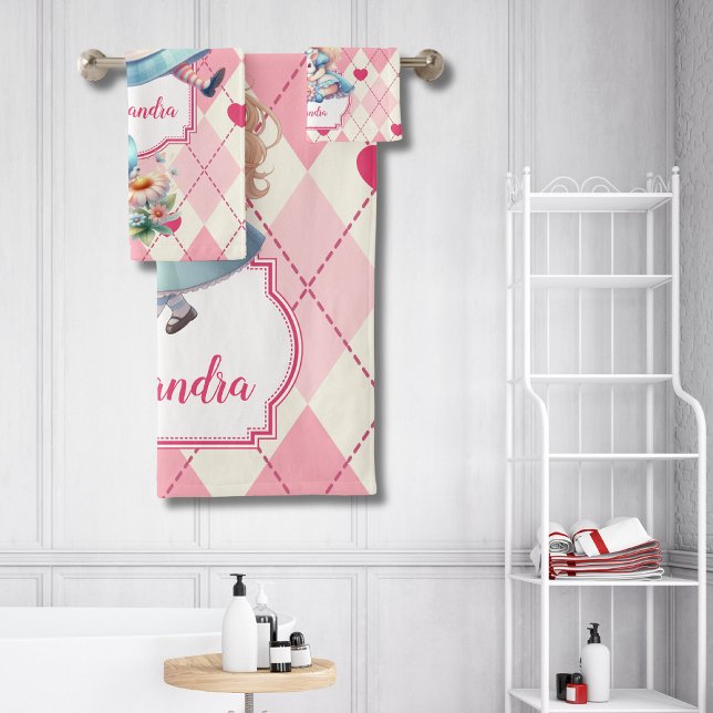 Cute Personalised Alice in Wonderland Bath Towel Set (Creator Uploaded)