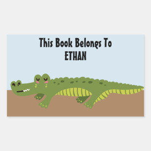 Cute Personalised Alligator Bookplate Rectangular Sticker