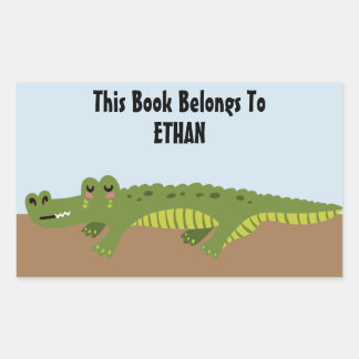 Cute Personalised Alligator Bookplate Rectangular Sticker