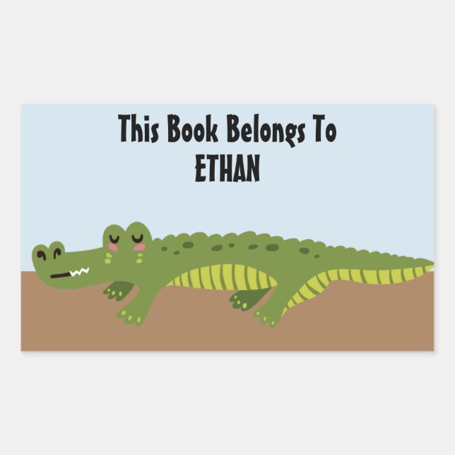 Cute Personalised Alligator Bookplate Rectangular Sticker (Front)