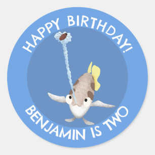 Cute personalised Archerfish cartoon birthday Classic Round Sticker