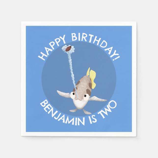 Cute personalised Archerfish cartoon birthday Napkin (Front)