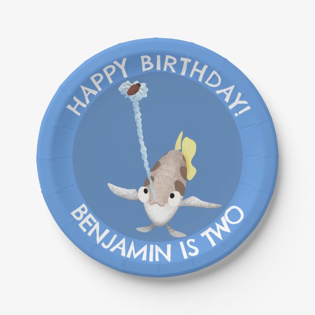 Cute personalised Archerfish cartoon birthday Paper Plate (Front)