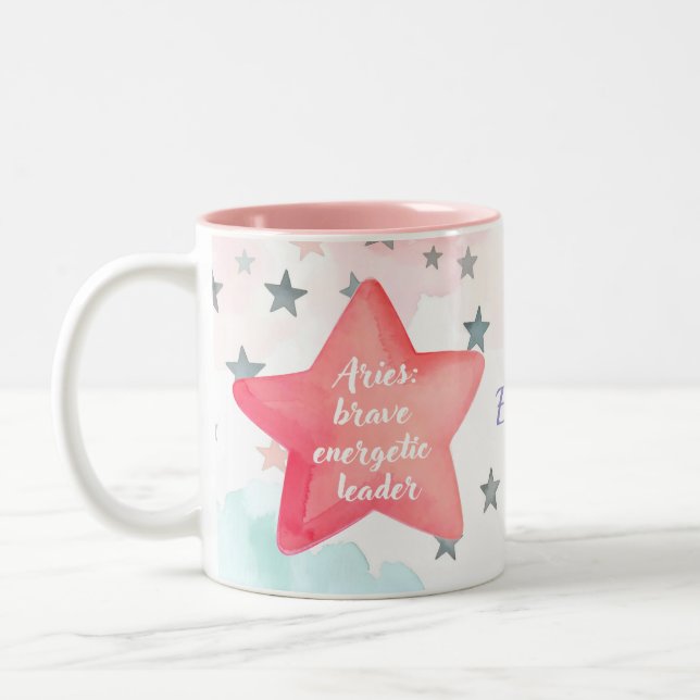 Cute Personalised Aries Zodiac Sign Mug for Girl (Left)