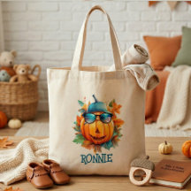 Cute Personalised Autumn Pumpkin Kids Tote Bag