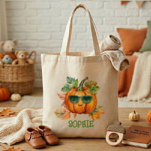 Cute Personalised Autumn Pumpkin Kids Tote Bag